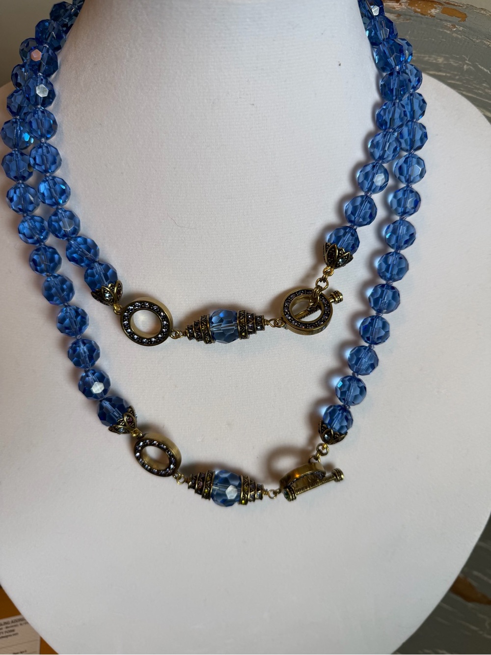Retired Heidi Daus Sapphire Blue Faceted Glass Double-Strand Necklace